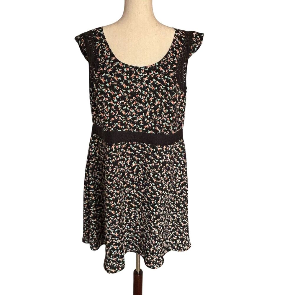 Jessica Simpson Womens Plus Size 1X Black Lined Floral Lace Dress EUC